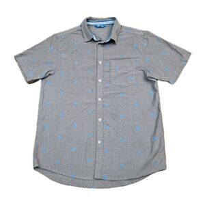 AT&T Logo Blue Cotton Short Sleeve Button Shirt Mens Medium Gray